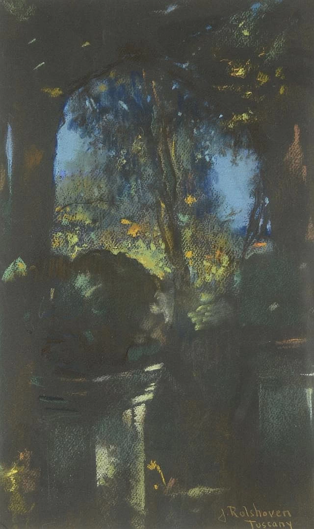 Paesaggio con luce che filtra attraverso il portico